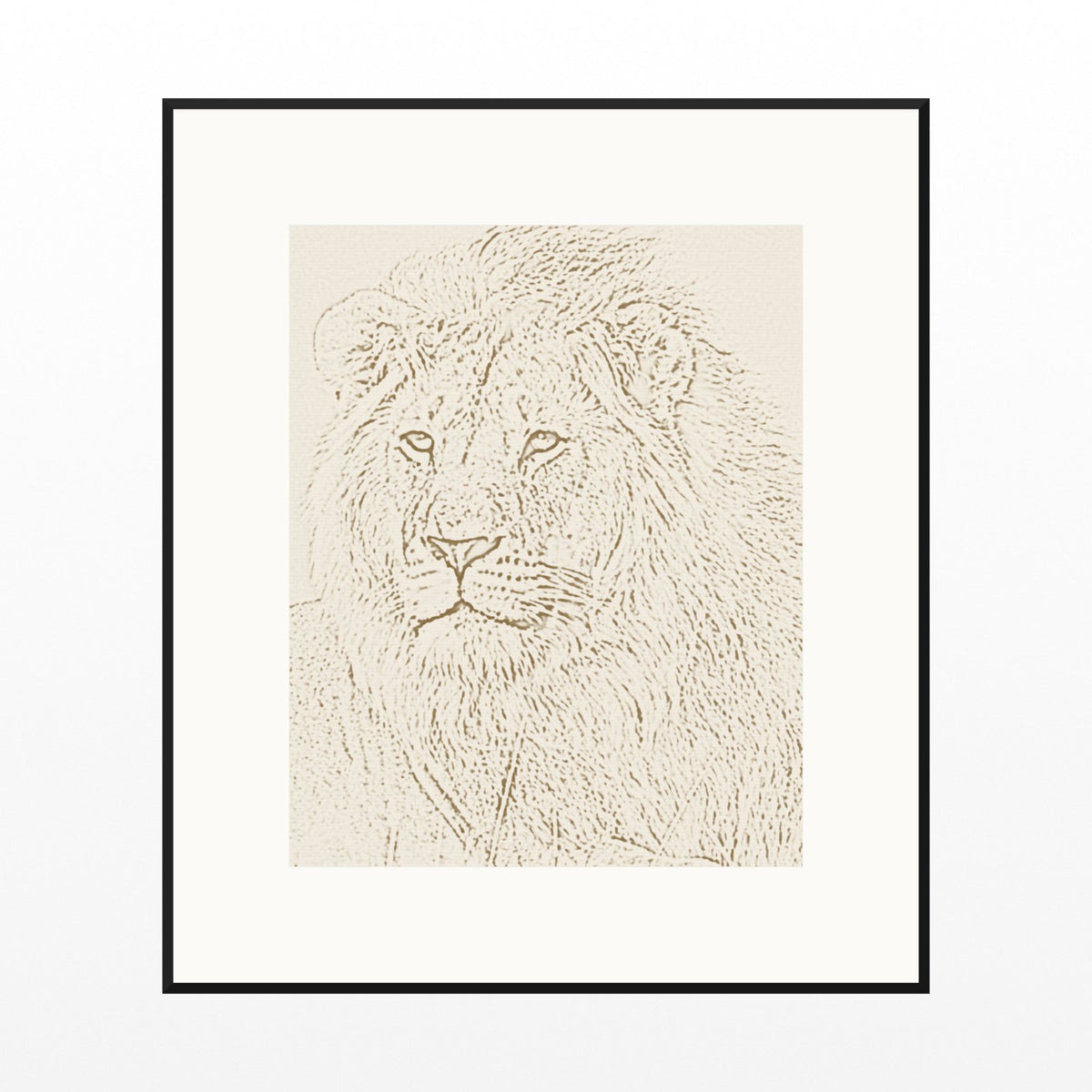 Aged Bronze Etched Lion Line Art Wall Art Print – Signed Limited Edition Giclée | Modern Gallery Decor — Black gallery mat