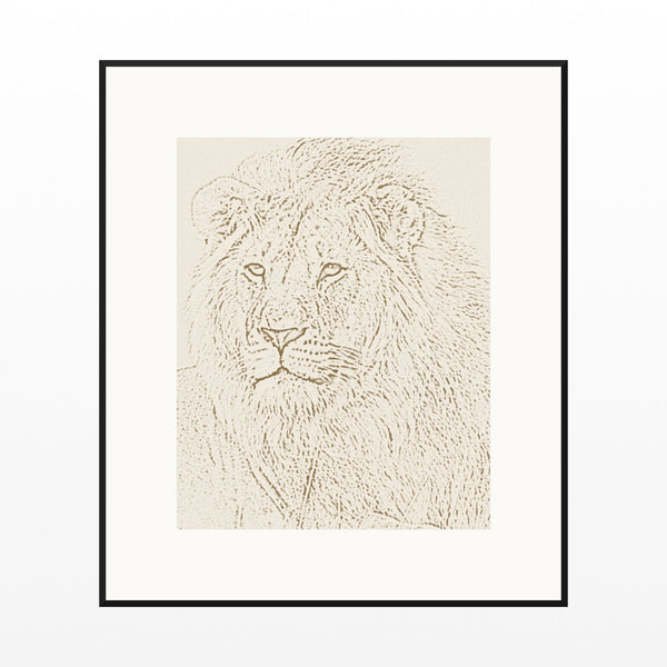Aged Bronze Etched Lion Line Art Wall Art Print – Signed Limited Edition Giclée | Modern Gallery Decor — Black gallery mat