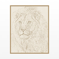 Aged Bronze Etched Lion Line Art Wall Art Print – Signed Limited Edition Giclée | Modern Gallery Decor — Floating natural frame