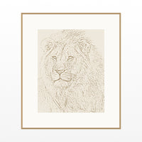 Aged Bronze Etched Lion Line Art Wall Art Print – Signed Limited Edition Giclée | Modern Gallery Decor — Natural gallery mat