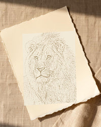 Aged Bronze Etched Lion Line Art Wall Art Print – Signed Limited Edition Giclée | Modern Gallery Decor — Paper/edge detail
