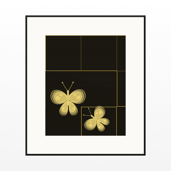 Black & Gold Butterfly Printable Wall Art – Limited Edition Giclée Art Print | Instant Digital Download — Black gallery mat