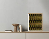 Black & Gold Ikat Weave – Premium Ikat Weave Wall Art Print — Grey wall with bowl