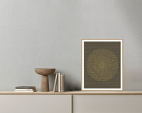 Black & Gold Linear Wall Art Print – Signed Limited Edition Giclée | Modern Gallery Decor — Grey wall with bowl