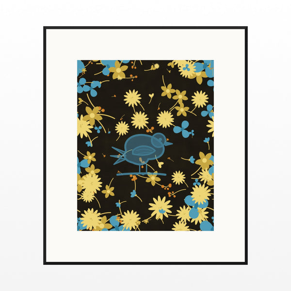 Black & Gold Songbird Wall Art Print – Signed Limited Edition Giclée | Modern Gallery Decor — Black gallery mat