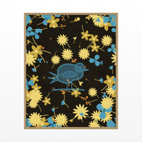 Black & Gold Songbird Wall Art Print – Signed Limited Edition Giclée | Modern Gallery Decor — Floating natural frame