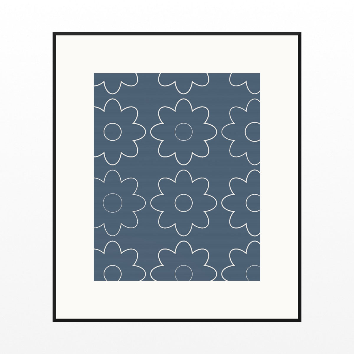 Blue-Gray Mist Retro 70s Wall Art Print  — Black gallery mat