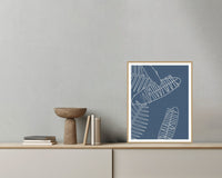Blue-Gray Mist Tropical Wall Art Print – Signed Limited Edition Giclée | Modern Gallery Decor — Grey wall with bowl