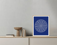 Cadmium & Ultramarine Ombré Gradient – Premium Ombré Gradient Wall Art Print — Grey wall with bowl