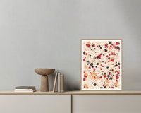 Crimson Burst Paint Splatter Printable Wall Art – Limited Edition Giclée Art Print | Instant Digital Download — Grey wall with bowl