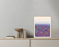 Dalarna Red Gradient Sky Art Print – Fine Art Giclée Digital Download | Signed 50-Edition — Grey wall with bowl
