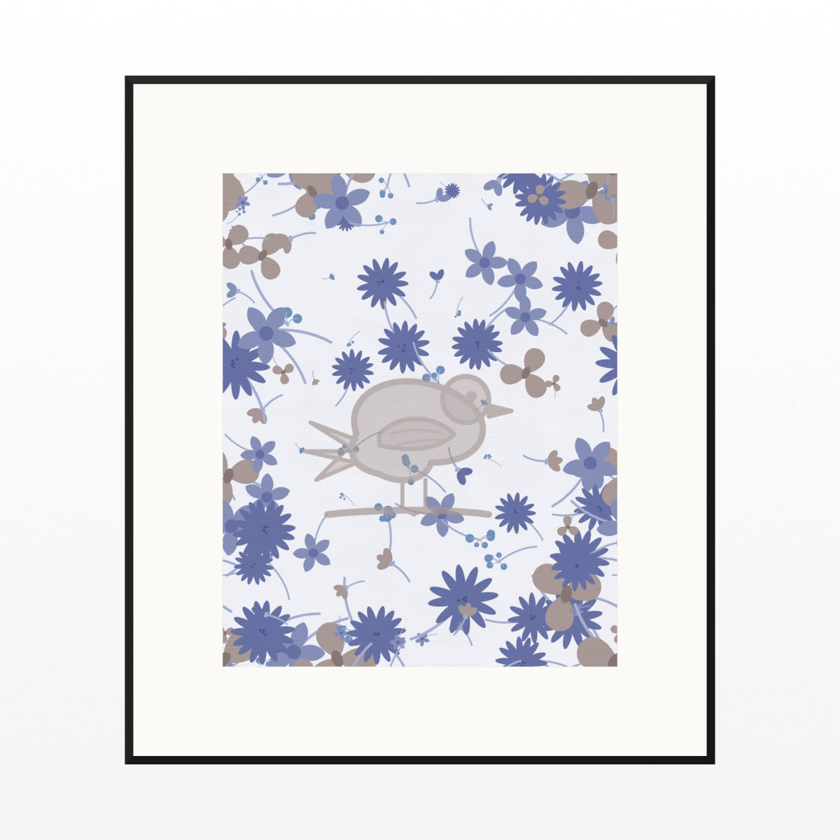 Dusty Periwinkle Songbird Wall Art Print – Signed Limited Edition Giclée | Modern Gallery Decor — Black gallery mat
