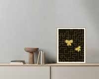 Gold Leaf Butterfly Printable Wall Art – Limited Edition Giclée Art Print | Instant Digital Download — Grey wall with bowl