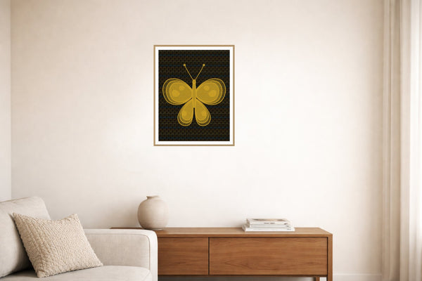Gold Leaf Butterfly Wall Art Print – Signed Limited Edition Giclée | Modern Gallery Decor — Living room lifestyle