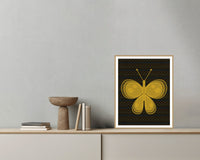 Gold Leaf Butterfly Wall Art Print – Signed Limited Edition Giclée | Modern Gallery Decor — Grey wall with bowl