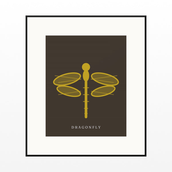 Gold Leaf Dragonfly Art Print – Fine Art Giclée Digital Download | Signed 50-Edition — Black gallery mat