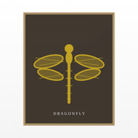 Gold Leaf Dragonfly Art Print – Fine Art Giclée Digital Download | Signed 50-Edition — Floating natural frame