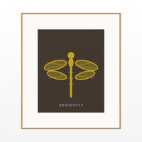 Gold Leaf Dragonfly Art Print – Fine Art Giclée Digital Download | Signed 50-Edition — Natural gallery mat