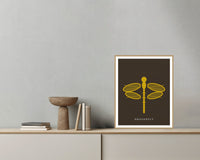 Gold Leaf Dragonfly Art Print – Fine Art Giclée Digital Download | Signed 50-Edition — Grey wall with bowl
