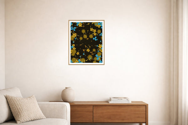 Gold Leaf Floral Wall Art Print – Signed Limited Edition Giclée | Modern Gallery Decor — Living room lifestyle