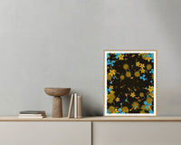 Gold Leaf Floral Wall Art Print – Signed Limited Edition Giclée | Modern Gallery Decor — Grey wall with bowl