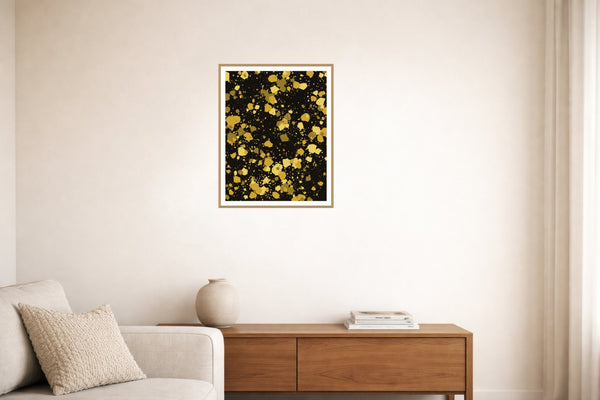 Gold Leaf Paint Splatter Wall Art Print – Signed Limited Edition Giclée | Modern Gallery Decor — Living room lifestyle