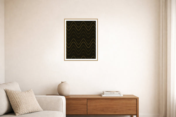 Gold Leaf Retro 70s Wall Art Print  — Living room lifestyle