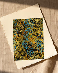Gold Leaf Trellis Wall Art Print – Signed Limited Edition Giclée | Modern Gallery Decor — Paper/edge detail