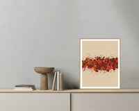 Ikat Crimson Paint Splatter Wall Art Print – Signed Limited Edition Giclée | Modern Gallery Decor — Grey wall with bowl