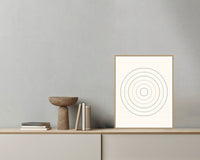 Indigo Abstract Wave Wall Art Print – Signed Limited Edition Giclée | Modern Gallery Decor — Grey wall with bowl