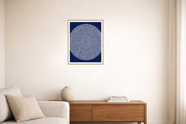 Indigo Geometric Wall Art Print – Signed Limited Edition Giclée | Modern Gallery Decor — Living room lifestyle