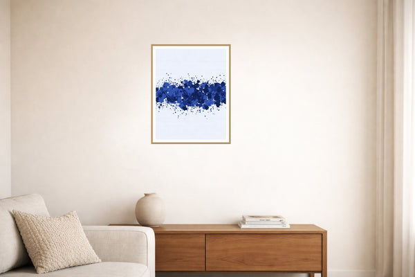 Indigo Paint Splatter Wall Art Print – Signed Limited Edition Giclée | Modern Gallery Decor — Living room lifestyle
