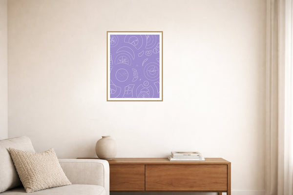 Lavender & Sage Adire – Signed 50-Edition Giclée Print for Gallery Walls — Living room lifestyle