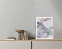 Mauve & Steel Tropical Wall Art Print – Signed Limited Edition Giclée | Modern Gallery Decor — Grey wall with bowl