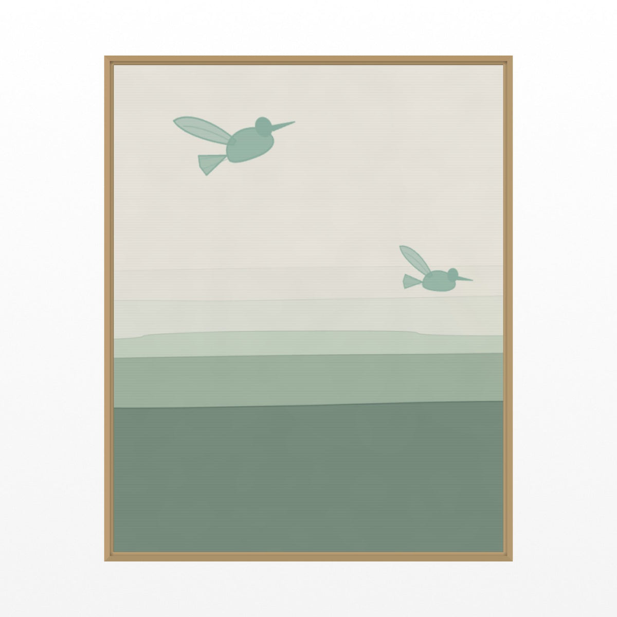 Mountain Treeline Hummingbird Printable Wall Art – Limited Edition Giclée Art Print | Instant Digital Download — Floating natural frame