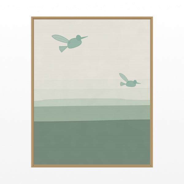 Mountain Treeline Hummingbird Printable Wall Art – Limited Edition Giclée Art Print | Instant Digital Download — Floating natural frame