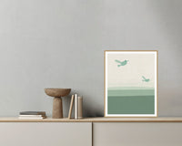 Mountain Treeline Hummingbird Printable Wall Art – Limited Edition Giclée Art Print | Instant Digital Download — Grey wall with bowl