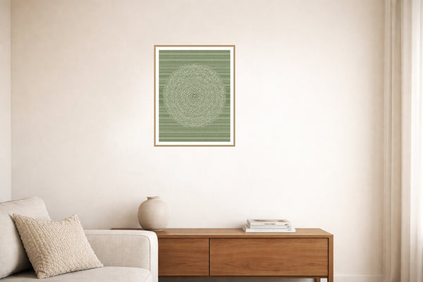 Olive Drab Linear Wall Art Print – Signed Limited Edition Giclée | Modern Gallery Decor — Living room lifestyle