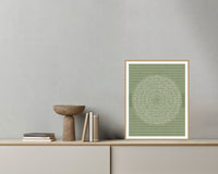Olive Drab Linear Wall Art Print – Signed Limited Edition Giclée | Modern Gallery Decor — Grey wall with bowl
