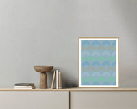 Pale Gold & Blue Haze Ombré Gradient – Signed 50-Edition Giclée Print for Gallery Walls — Grey wall with bowl