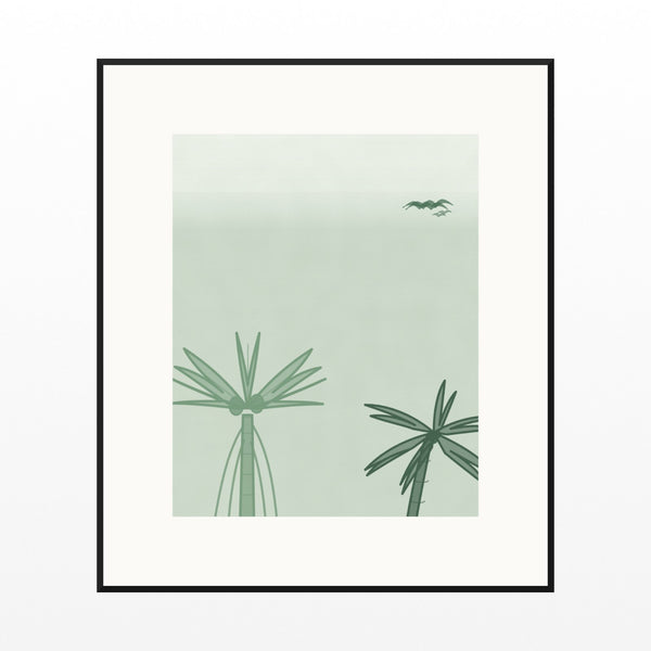 Palm Shadow Seabird Printable Wall Art – Limited Edition Giclée Art Print | Instant Digital Download — Black gallery mat