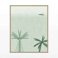 Palm Shadow Seabird Printable Wall Art – Limited Edition Giclée Art Print | Instant Digital Download — Floating natural frame