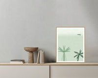 Palm Shadow Seabird Printable Wall Art – Limited Edition Giclée Art Print | Instant Digital Download — Grey wall with bowl
