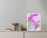 Rainbow Tropical Wall Art Print – Signed Limited Edition Giclée | Modern Gallery Decor — Grey wall with bowl