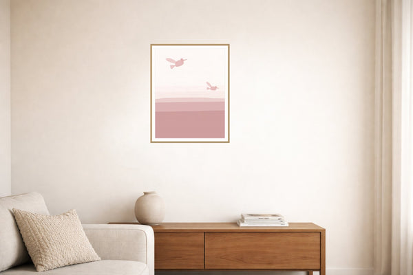 Rose Dust Hummingbird Printable Wall Art – Limited Edition Giclée Art Print | Instant Digital Download — Living room lifestyle