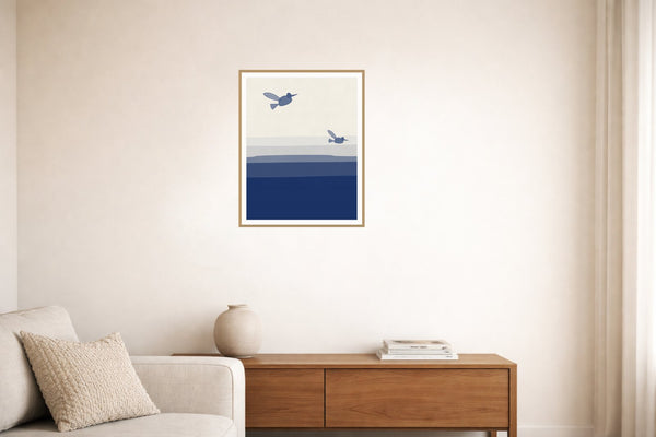 Rothko Cobalt Hummingbird Printable Wall Art – Limited Edition Giclée Art Print | Instant Digital Download — Living room lifestyle