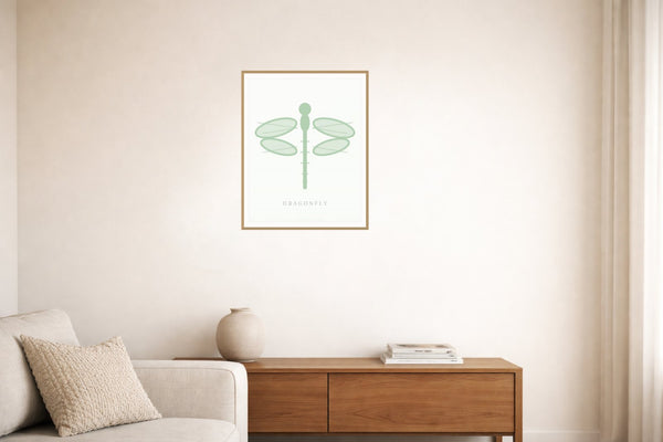 Sage Wash Dragonfly Art Print – Fine Art Giclée Digital Download | Signed 50-Edition — Living room lifestyle