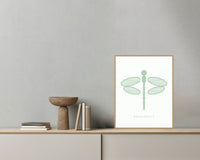 Sage Wash Dragonfly Art Print – Fine Art Giclée Digital Download | Signed 50-Edition — Grey wall with bowl