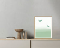Sage Wash Hummingbird Printable Wall Art – Limited Edition Giclée Art Print | Instant Digital Download — Grey wall with bowl