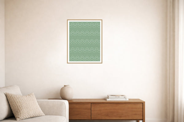 Sage Wash Retro 70s Wall Art Print  — Living room lifestyle